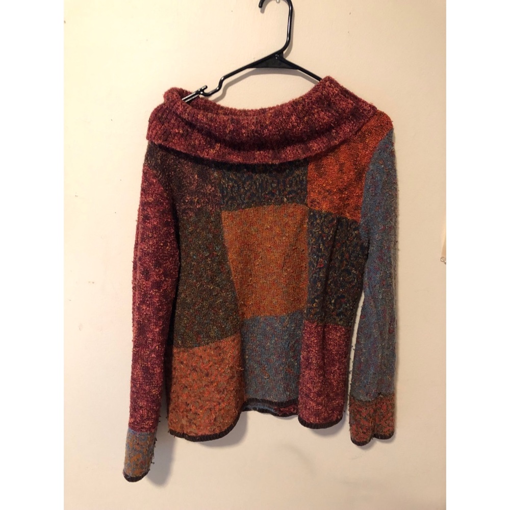 Funky color block cowl-neck sweater
